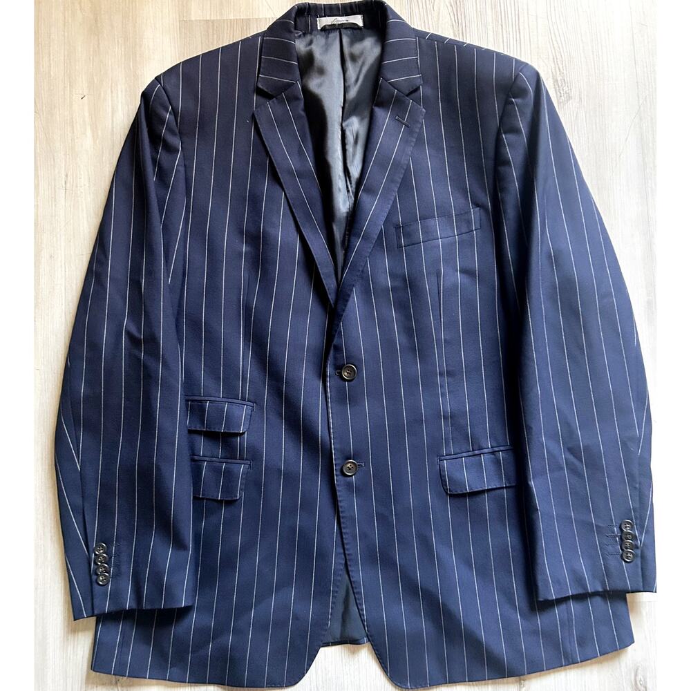 Lauren Ralph Lauren Silver Label Navy Pin Stripped 100% Wool Suit Jacket 44L EUC